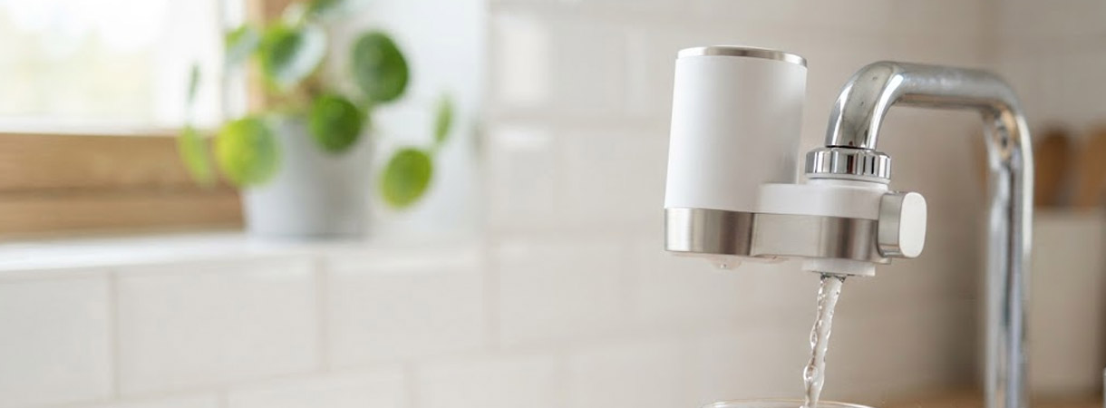 filtre à eau sur le robinet de la cuisine